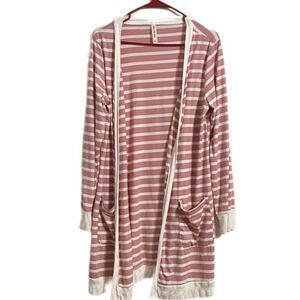 Tickled Teal Pink and White Striped‎ Cardigan